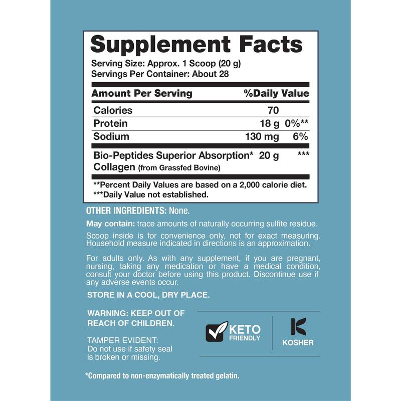 NeoCell Collagen Bio-Peptides Powder 20oz - Grassfed Protein Supplement - Advanced with 18 Essential Amino Acids